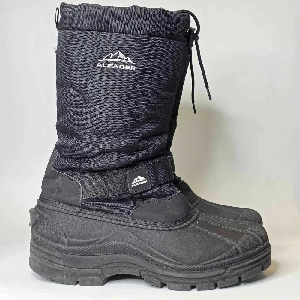 Aleader Snow Boots Men's Size 10 Black Waterproof Thinsulate Pull On Shoes